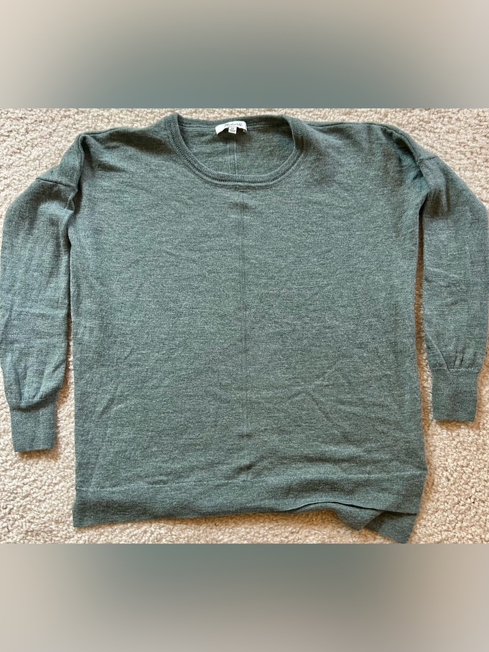 Madewell Sage Green Rowhouse Merino Wool Lightweight  HiLow Crewneck Sweater XS